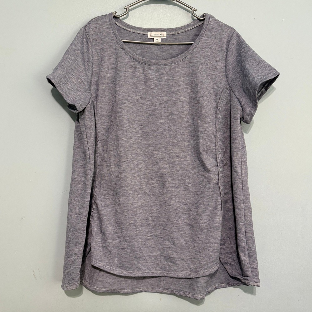 LA Threads Women's Plus 1X Heather Blue Gray Short Sleeve High Low T-Shirt‎ Top